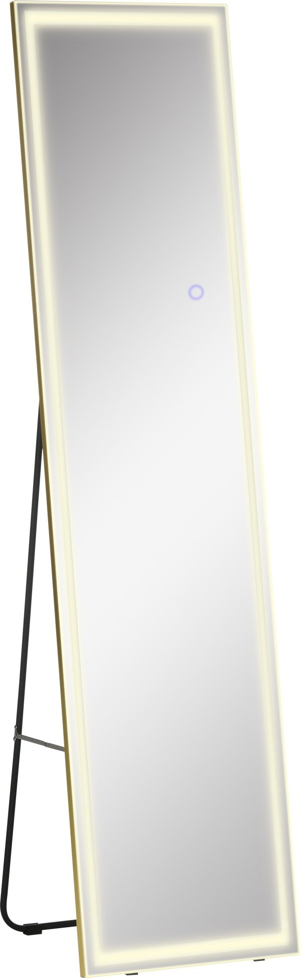 HOMCOM 2 w 1 lustro stojące, lustro ścienne, lustro pełnowymiarowe z oświetleniem LED, lustro do garderoby wykonane z aluminium, lustro do sypialni, salonu, srebrne+złote, 40 x 37 x 156,5 cm
