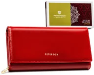 Portfele - Duży klasyczny skórzany portfel damski czerwony elegancki na prezent antykradzieżowy ochrona RFID PETERSON - miniaturka - grafika 1