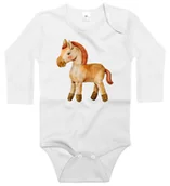 Body dla niemowląt - Body dziecięce Beżowy Brązowy Pluszowy Koń Konik Z Czerwoną Grzywą 98/104 - miniaturka - grafika 1