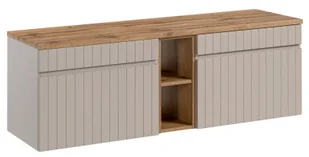 Szafka z blatem i regałem, wisząca, Iconic, 140x46x46 cm, beżowy, mat - Szafki łazienkowe - miniaturka - grafika 1