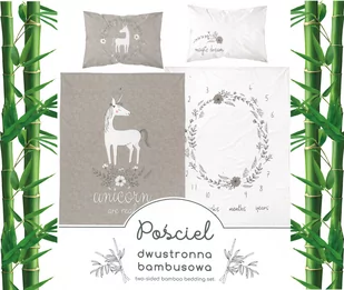 Pościel niemowlęca bambusowa 90x120 Unicorn szara - Pościel dla dzieci - miniaturka - grafika 1