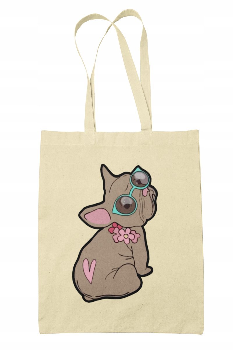 Torba Shopper-Materiałowa-Na Ramie-Prezent-Buldog