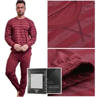 Piżamy damskie - Cornette Piżama Męska Długi Rękaw Bordowa Paski Bawełniana Rozmiar XL - miniaturka - grafika 1