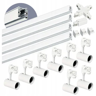 Zestaw szynowy 3 fazowy szyna 1m+1m+1m+1m, 8x Lampa, łącznik X Biały - Lampy sufitowe - miniaturka - grafika 1