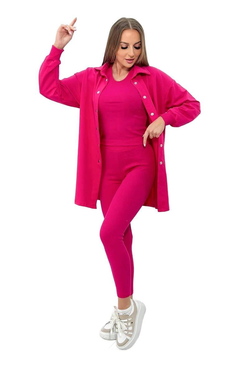 Komplet 3-częściowy bluza, top i legginsy fuksja
