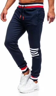 Spodnie sportowe męskie - Granatowe spodnie męskie joggery dresowe Denley 7033 - grafika 1