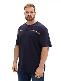 T-shirt męski plus size TOM TAILOR z nadrukiem w paski i logo, 10668-niebieski kapitan nieba, 2XL - Koszulki męskie - miniaturka - grafika 1