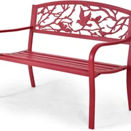 Ławki ogrodowe - Ławka Ogrodowa 2-osobowa z Podłokietnikami i Pochylonym Oparciem, 123 x 60 x 88 cm, Metalowa Ławka Ogrodowa, Tarasowa, Balkonowa, Czerwona - miniaturka - grafika 1