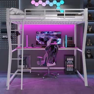 Łóżka dla dzieci i młodzieży - łóżko piętrowe 140×200 cm - z oświetleniem LED - z biurkiem - gniazdko + USB - ze schodami - białe - miniaturka - grafika 1