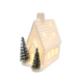 Ozdoby bożonarodzeniowe - Domek ceramiczny LED z choinkami 12,5 x 10,7 cm biały - miniaturka - grafika 1