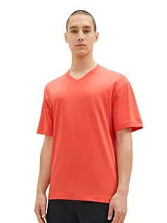 Koszulki męskie - TOM TAILOR Denim Męski t-shirt z dekoltem w serek, 11042 – Plain Red, L - grafika 1