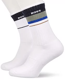 BOSS Męskie 2P QS Rib Stipe CC Short_Socks, White100, 43-46, White100 - Skarpetki męskie - miniaturka - grafika 1