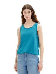 TOM TAILOR Damski top Basic z gumowym ściągaczem, 31668 – zielony (Petrol Green), L - Koszulki i topy damskie - miniaturka - grafika 1