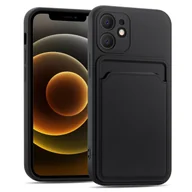 Etui i futerały do telefonów - Etui na telefon komórkowy Apple iPhone 12 Silikonowe etui z kieszenią na kartę Slim Wallet Case, czarne - miniaturka - grafika 1