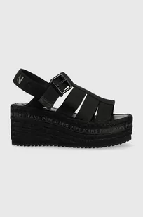 Pepe Jeans sandały WITNEY damskie kolor czarny na koturnie PLS90577 - Sandały damskie - miniaturka - grafika 1