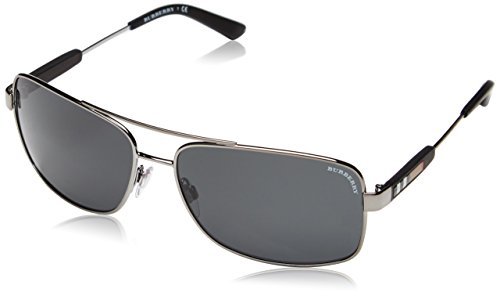 Burberry Męskie okulary przeciwsłoneczne BE 3074 prostokątne, szary (Gunmetal/Gray), 63
