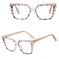 Okulary korekcyjne, oprawki, szkła - Damskie kocie okulary zerówki do komputera BLUE LIGHT na teleskopach 25152E Panterka - miniaturka - grafika 1