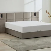 Meble do sypialni - Łóżko ze skrzynią i zagłówkiem z wbudowanymi lampkami 160 x 200 cm - Welur - Taupe - SARETO - miniaturka - grafika 1