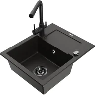 Zlewozmywaki z baterią - Mexen Enzo zlewozmywak granitowy 1-komorowy z ociekaczem i baterią kuchenną Duero, czarny nakrapiany - miniaturka - grafika 1