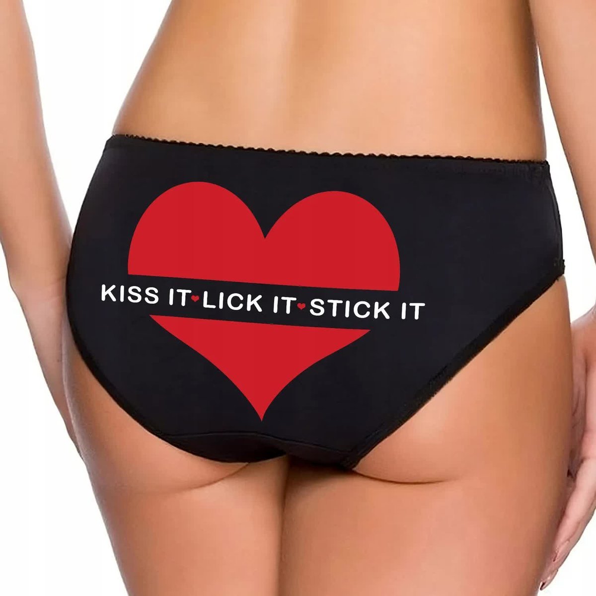 CZARNE MAJTKI Figi Prezent Na Walentynki KISS IT, LICK IT, STICK IT Wz - M
