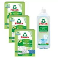 Środki do zmywarek - Frosch Tabletki do zmywarek All in One limonkowe + Nabłyszczacz na bazie Bioalkoholu Zestaw 3 x 50 szt. + 750 ml - miniaturka - grafika 1