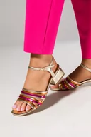 Espadryle damskie - Złote sandały damskie na niskim klocku Casu ER24X14-G-37 - miniaturka - grafika 1