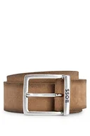 Paski - BOSS Męski pasek Rudy-Sd Sz35 Zamszowy skórzany z kwadratową klamrą z grawerowanym logo, br?zowy - miniaturka - grafika 1