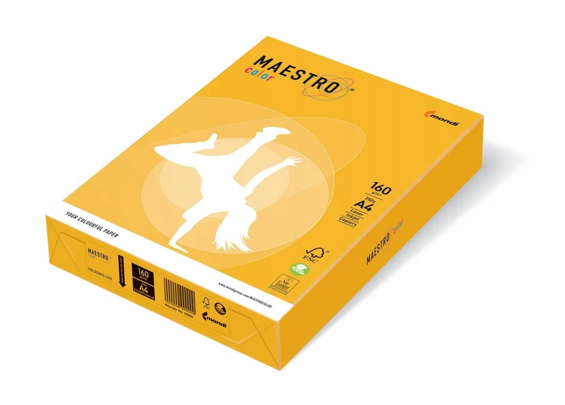 Papier kolor A4 160g [250] intens żółty / Maestro