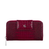 Portfele - Damski portfel skórzany z suwakiem Canaletto croco bordowy PD2006s162 RFID - miniaturka - grafika 1