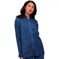 Bluzki damskie - Vila Damska bluzka jeansowa Vibista L/S Oversize Shirt/Su-Noos, niebieski (Dark Blue Denim), 42 - miniaturka - grafika 1