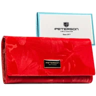 Portfele - Duży portfel damski PETERSON ochrona rfid stop skóra naturalna i ekologiczna elegancki na zatrzask karty gotówka dokumenty czerwony elegancki modny .. - miniaturka - grafika 1