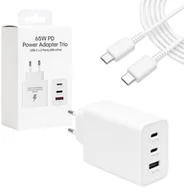 Ładowarki do telefonów - ECOBOX ŁADOWARKA SIECIOWA 65W BIAŁE 2xTYP-C ORAZ USB-A + KABEL USB PD TYP-C DO TYP-C 3A BIAŁY 1M - miniaturka - grafika 1