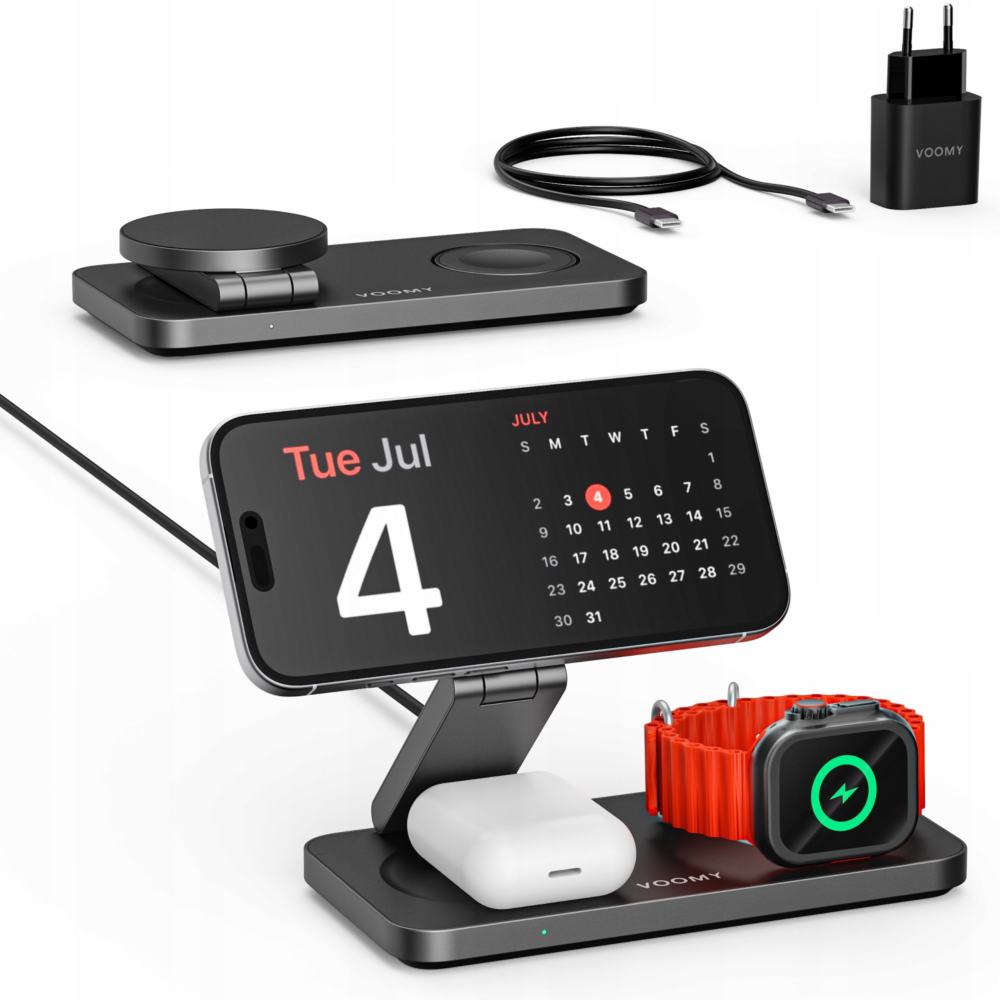 Voomy W3S Ładowarka bezprzewodowa 3-w-1 do iPhone, Watch, AirPods –Czarna
