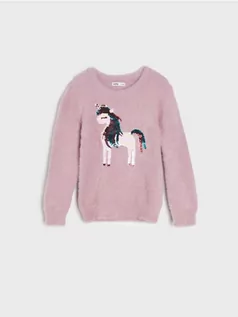 Swetry dla dziewczynek - Sinsay - Sweter z cekinami - fioletowy - grafika 1