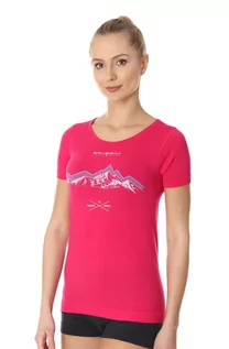 Koszulki sportowe damskie - Koszulka damska z merino Brubeck Outdoor Wool Pro SS12720A malinowy góry - grafika 1