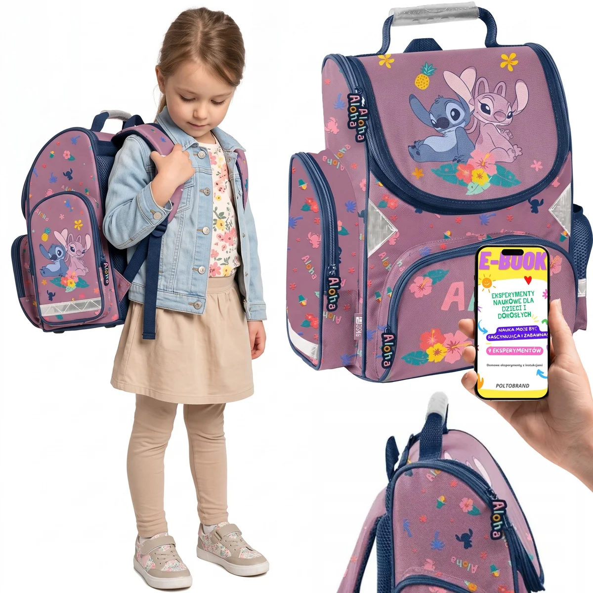 Tornister Szkolny Stitch Aloha Różowy dla Dziewczynki do 1 Klasy + E-BOOK