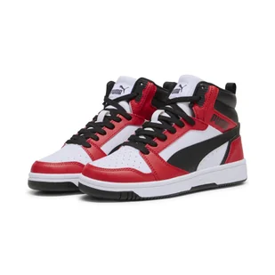 Młodzieżowe sneakersy Rebound V6 Mid PUMA White Black For All Time Red - Buty trekkingowe dziecięce - miniaturka - grafika 1