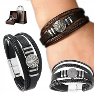 Bransolety męskie - Bransoletka Skórzana Męska Włoska Gruba Elegancka Bransoleta Na Rękę - miniaturka - grafika 1