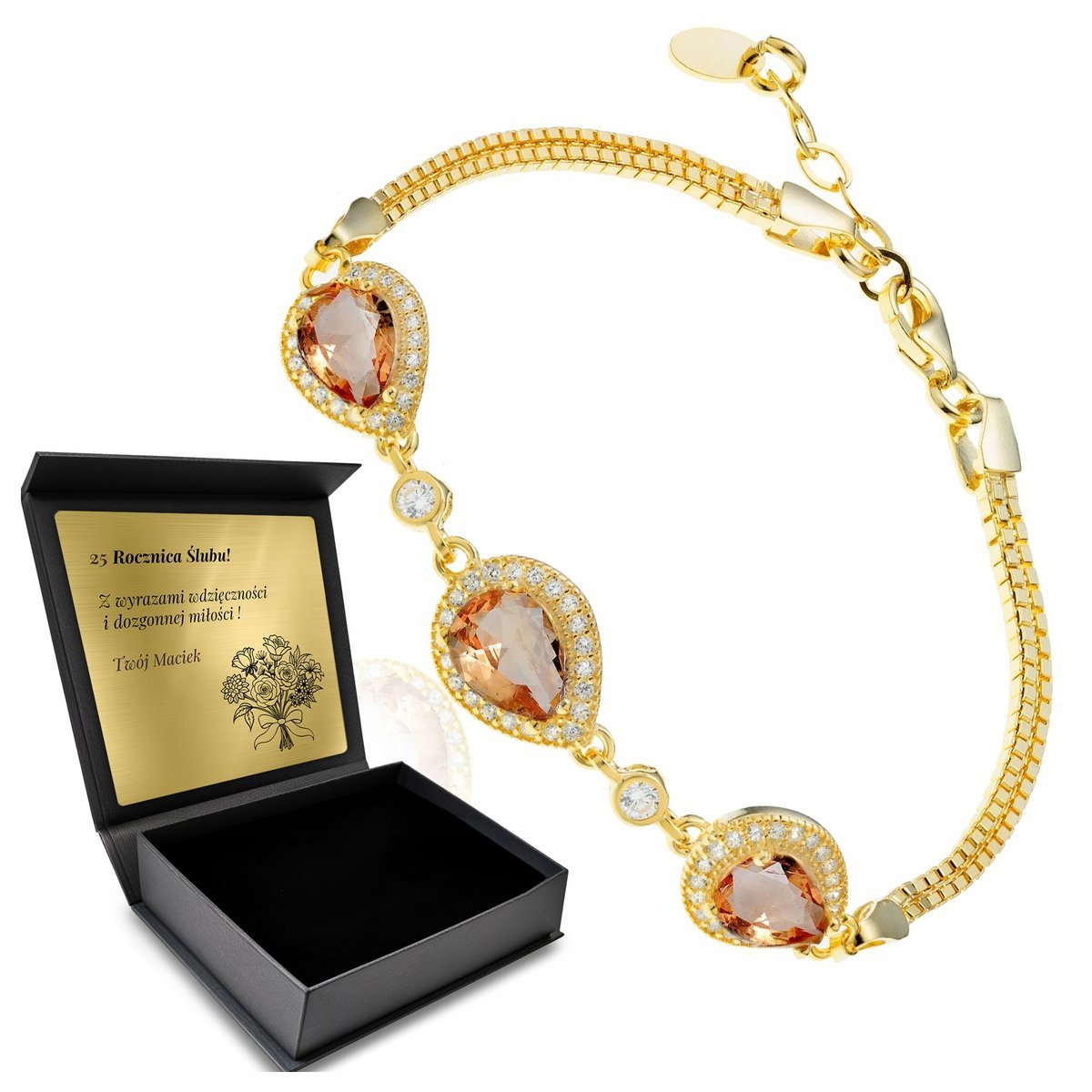 Bransoletka Pozłacana Turecka Złoto Haremu Regulowana Z Cyrkoniami + Grawer