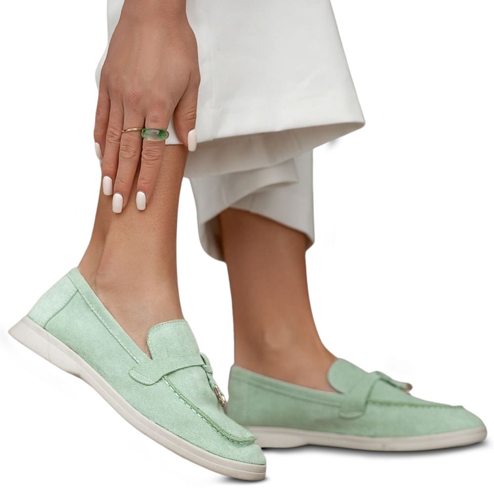 Półbuty Eleganckie Damskie Zamszowe Mokasyny Permani Alisa Miętowe 36