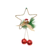 Ozdoby bożonarodzeniowe - Zawieszka gwiazda z gałązką i dzwonkami 35 x 21 cm - miniaturka - grafika 1