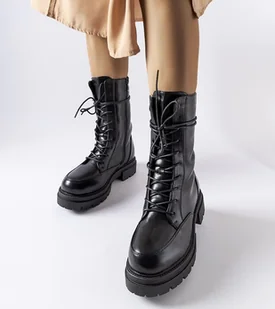 Czarne traperki ocieplane Juin-36 - Botki damskie - miniaturka - grafika 1