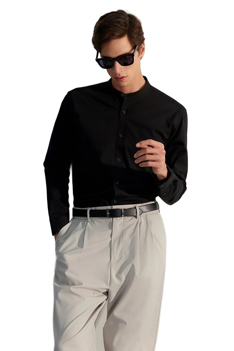 TRENDYOL MAN CZARNA KOSZULA MĘSKA Z KOŁNIERZYKIEM STÓJKA DŁUGI RĘKAW XL 5DA