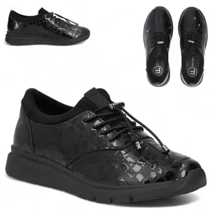 SKÓRZANE Sneakersy Damskie FILIPPO Platforma Czarne Eleganckie Lakier 39 - Półbuty damskie - miniaturka - grafika 1
