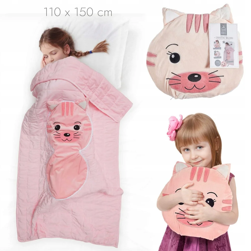 Śpiwór Śpiworek jak koc kocyk pikowany rozkładany KOT KOTEK 110x150cm PINK