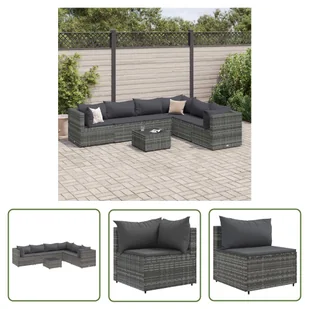 The Living Store 7-cz. zestaw wypoczynkowy do ogrodu - poduszki - szary - rattan PE - Zestaw Wypoczynkowy Do Ogrodu - Meble ogrodowe The Living Store 7-cz. zestaw wypoczynkowy do ogrodu - poduszki - szary - rattan PE - Zestaw Wypoczynkowy Do Ogrodu - Meble ogrodowe - miniaturka - grafika 1