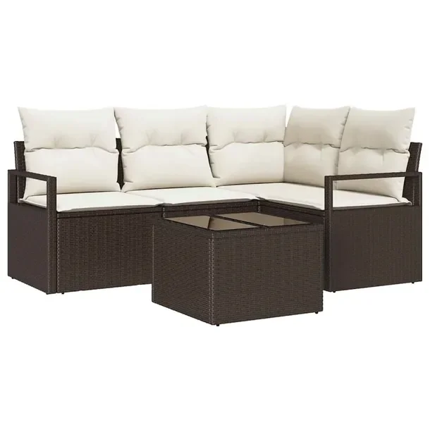 Zestaw Sofa Kątowa do Ogrodu, Brązowo-Kremowy, Stal Malowana Proszkowo