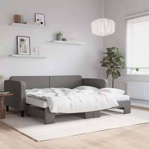 vidaXL Sofa rozsuwana z materacami, ciemnoszara, 90x200 cm, tkanina - Sofy i kanapy - miniaturka - grafika 1