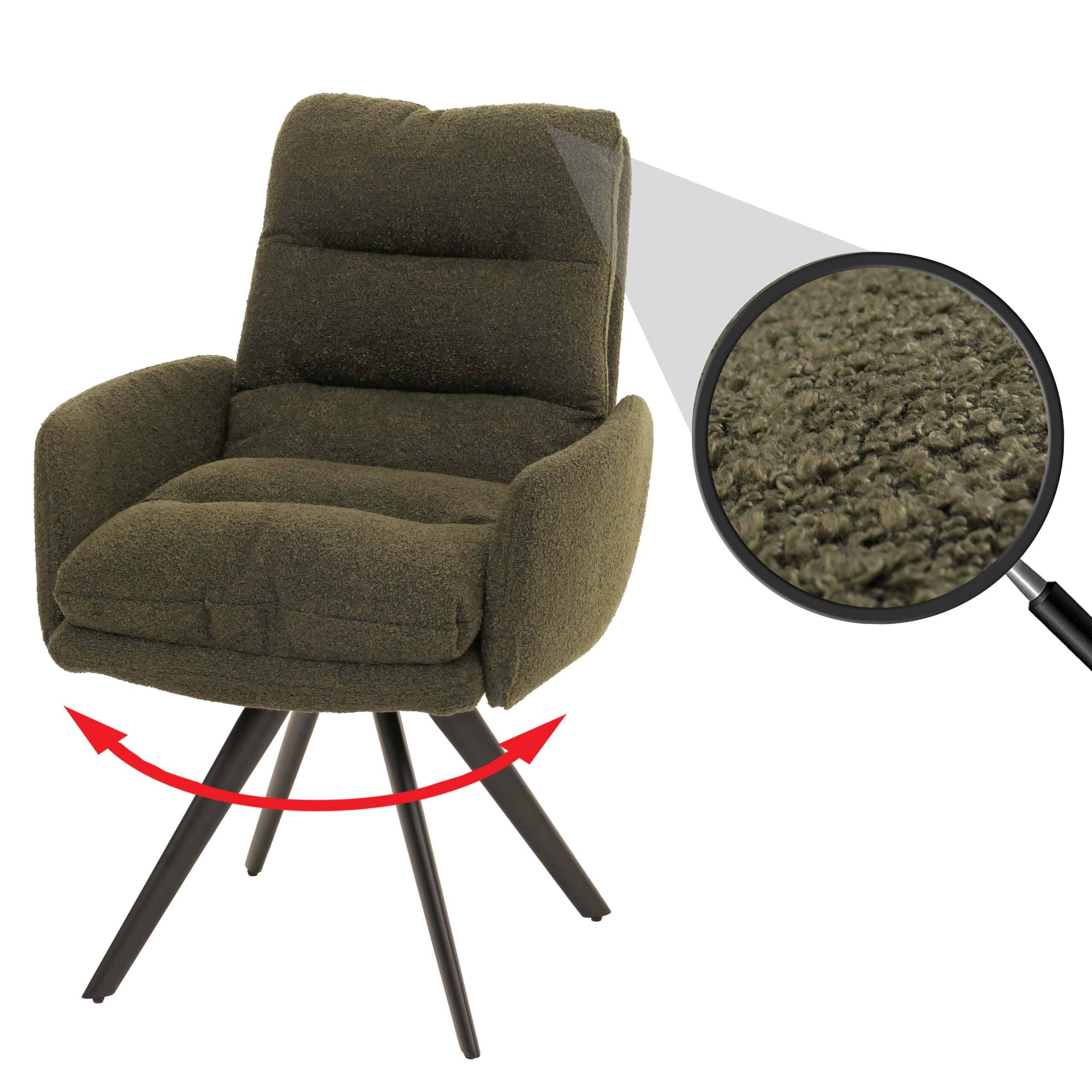 Krzesło do jadalni HWC-G66, krzesło kuchenne, obrotowe, automatyczna pozycja tkanina/tkanina bouclé MVG ~ zielony, z podłokietnikiem