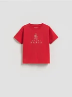 Bluzki dla niemowląt - Reserved - Bawełniany t-shirt z nadrukiem - czerwony - miniaturka - grafika 1